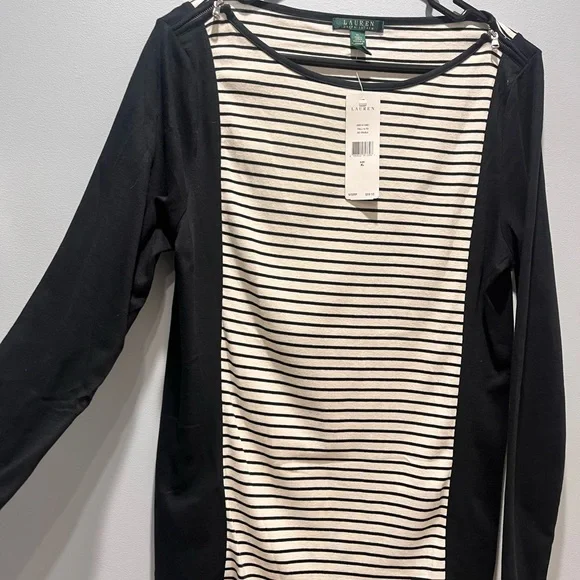 Women's Lauren Ralph Lauren XL /White Black Striped Long Sleeve Shirt Top NWT - Picture 4 of 9